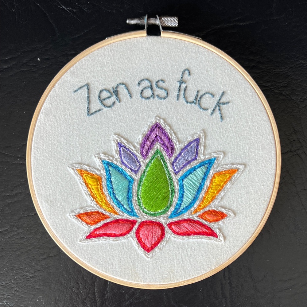 Embroidered Hoop Art • Zen As F*ck • Rainbow Lotus Wall Decor